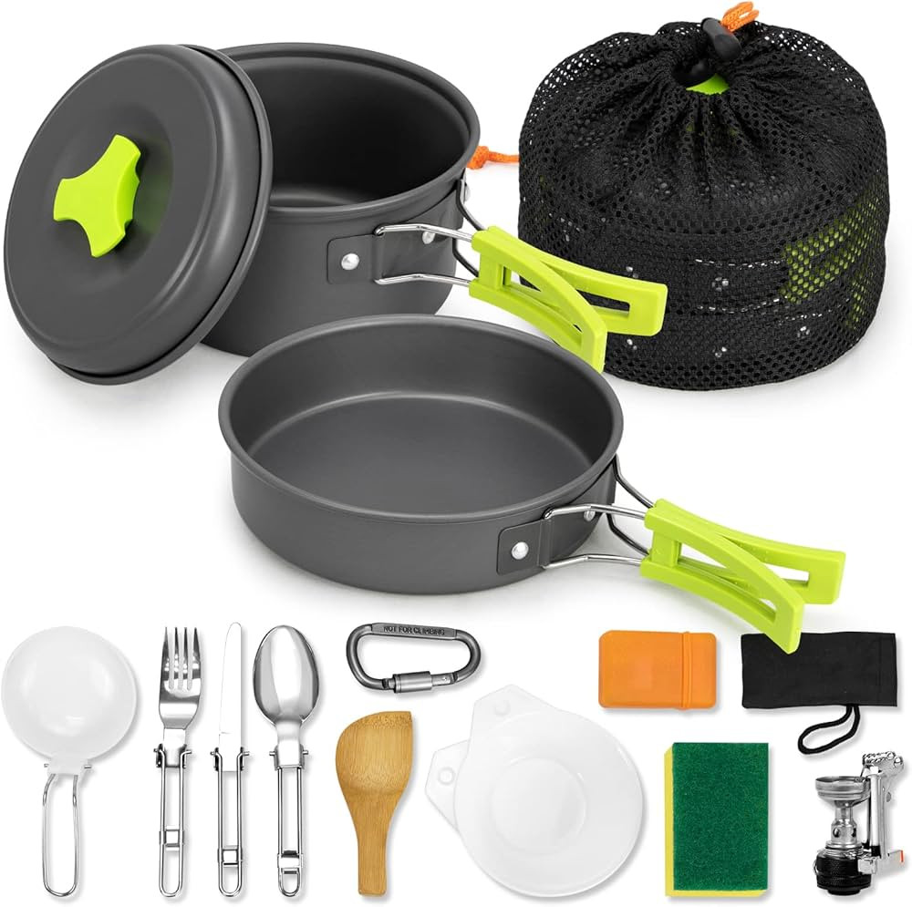 15pcs Camping Cookware Mess Kit,Non-Stick Lightweight Pots Set Portable Outdoor Cookware for Camp... | Amazon (US)