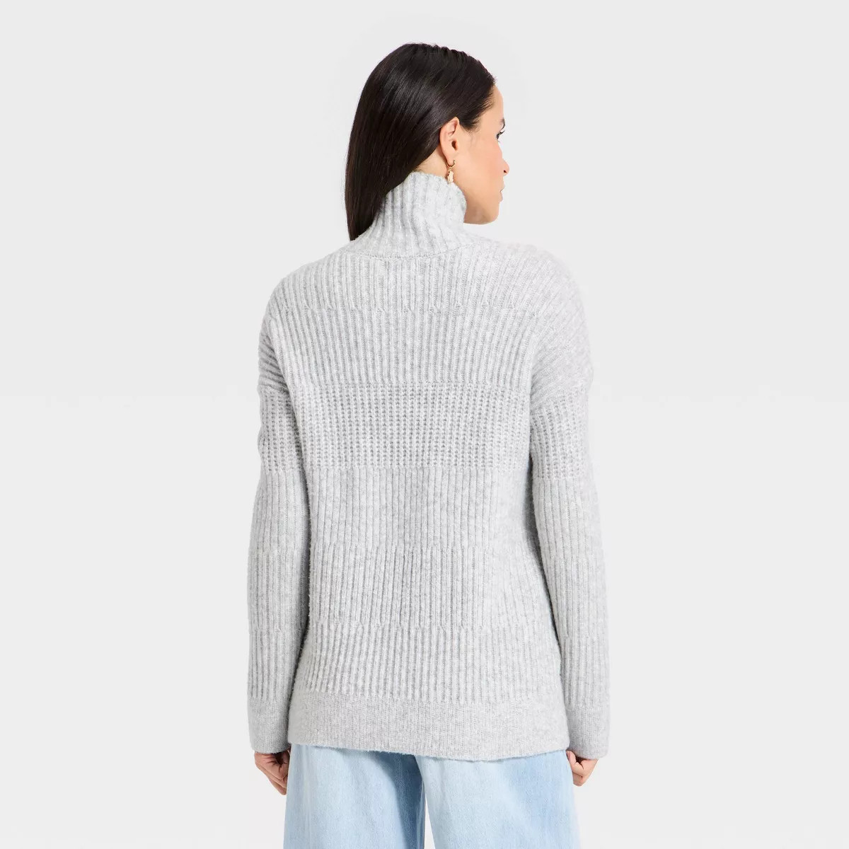 Women's Textured Mock Turtleneck Pullover Sweater - Universal Thread™ Light Gray M | Target
