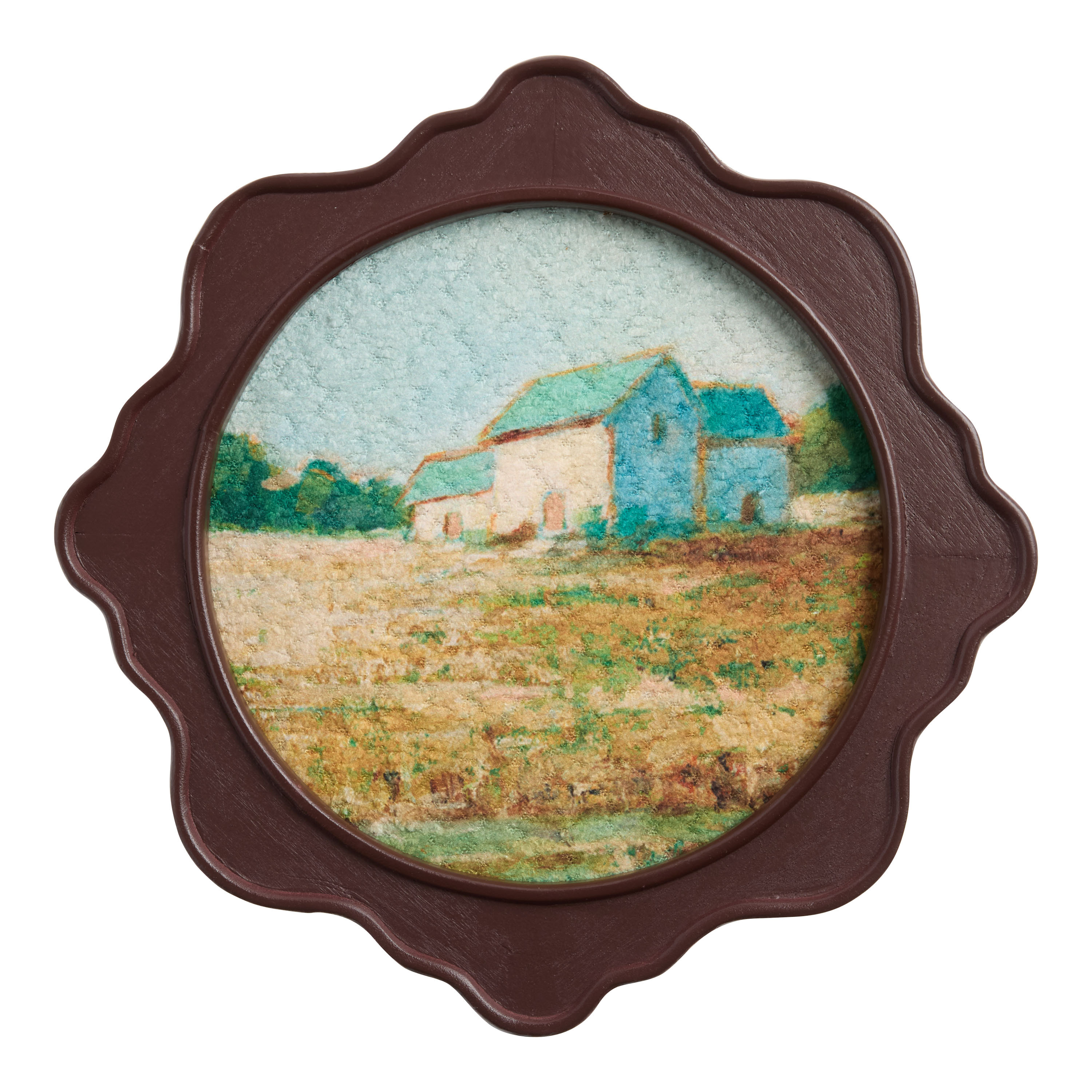 Round Vintage Landscape Tufted Textile Framed Wall Art | World Market