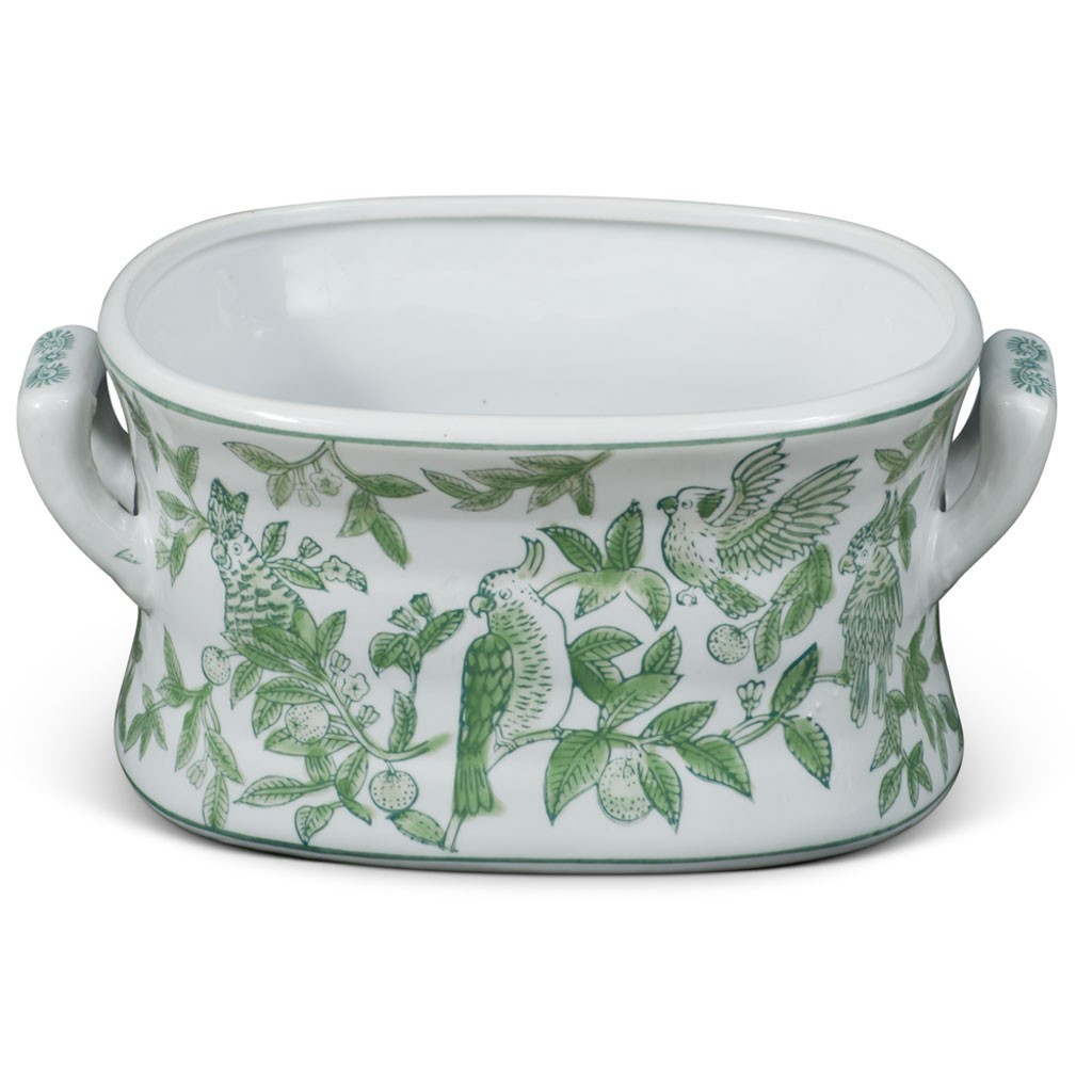 US SELLER - Green White Chinoiserie Bird Flower Porcelain Footbath Planter | eBay US
