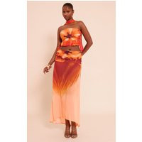 Orange Floral Printed Chiffon Ruched Maxi Skirt | PrettyLittleThing US