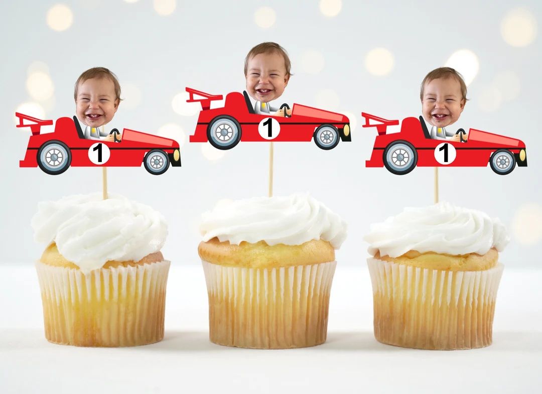 Car Cupcake Topper Custom Photo Race Cupcake Topper Face Racing Car Party Speedway Photo Face For... | Etsy (US)