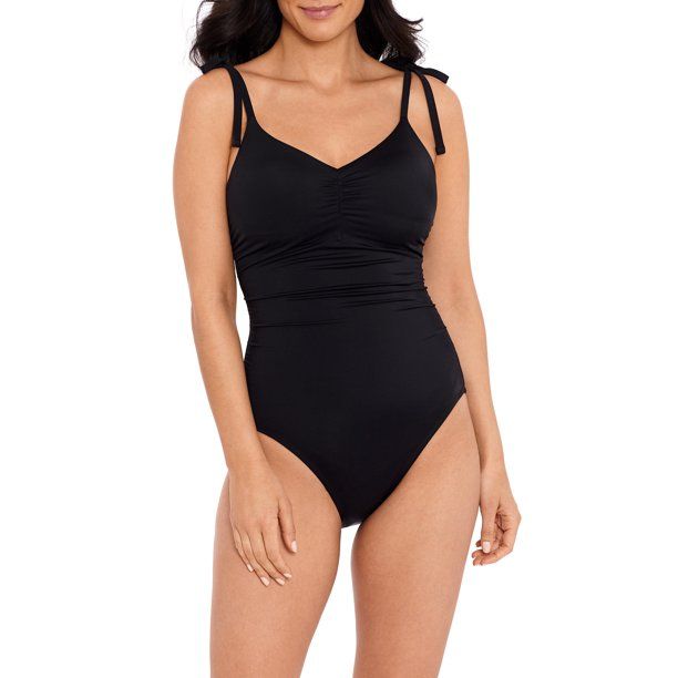 Time and Tru Women’s and Plus One Piece Tie Shoulder Swimsuit - Walmart.com | Walmart (US)