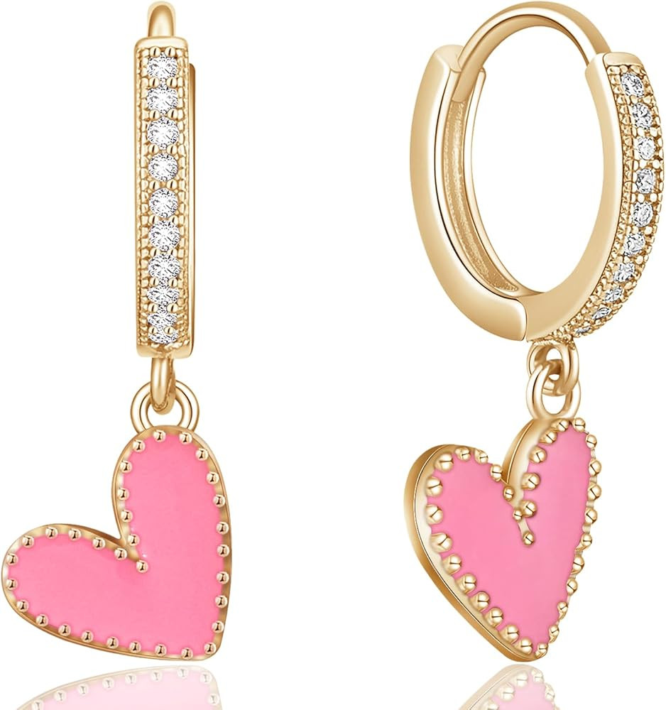 Unique Dainty Sparkly Crystal Red Heart Dangle Drop Earrings Elegant 14k Gold Chic Love Heart Hug... | Amazon (US)