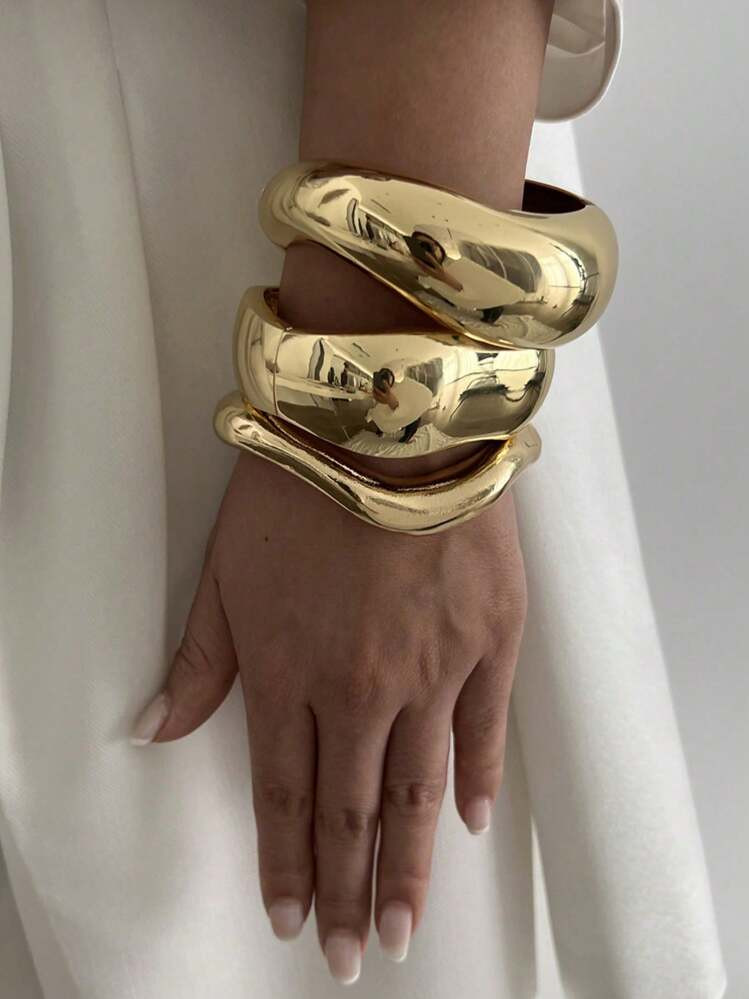 Punk Vintage Asymmetrical Chunky Cuff Bangles For Women Statement Glossy Bracelets Bangles Steamp... | SHEIN