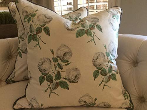 Colefax and Fowler Classic Bowood Floral Pillow Cover in Soft Grey Green on Ecru Cotton with Grey... | Amazon (US)