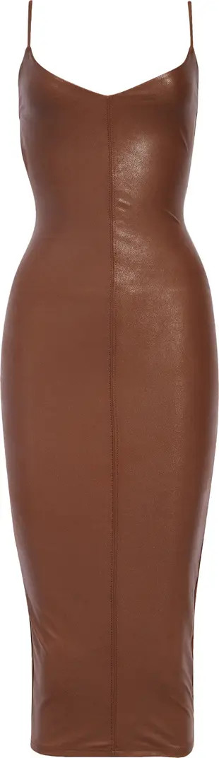 Naked Wardrobe V-Neck Body-Con Faux Leather Midi Dress | Nordstrom | Nordstrom