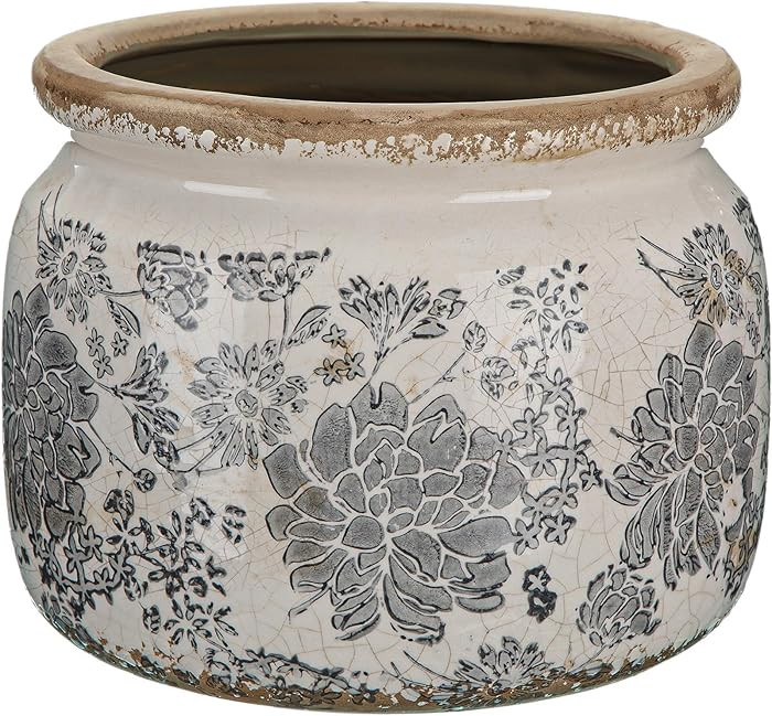 7.7" Large Ceramic Plant Pot Beige Gray Rustic Peony Crackle Glaze Rustic Flowers Pot Decorative ... | Amazon (US)