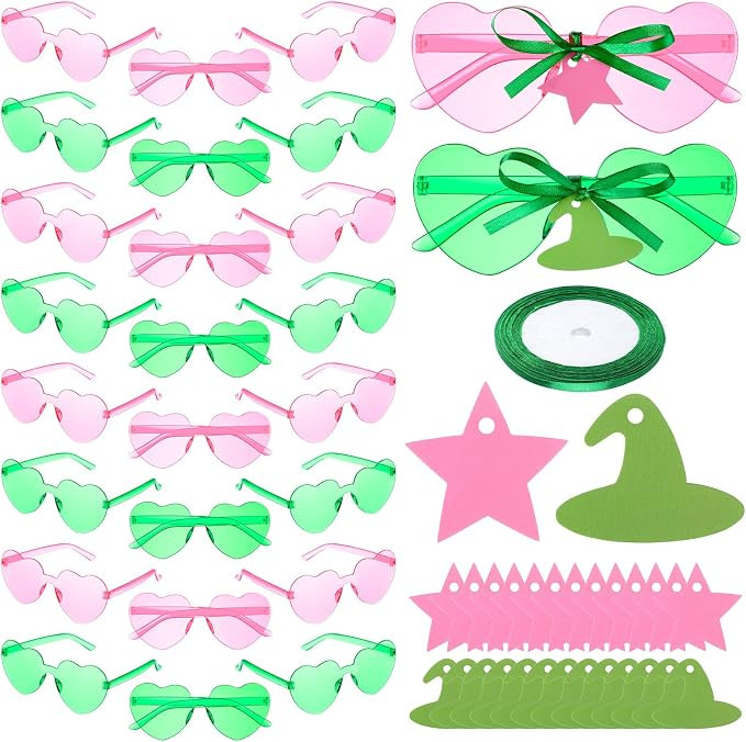 Kingdder 24 Pairs Halloween Witch Party Favors Glasses Set Pink and Green Themed Party Decoration... | Amazon (US)