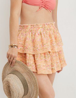 Aerie Rock 'n' Ruffle Printed Mini Skirt | American Eagle Outfitters (US & CA)