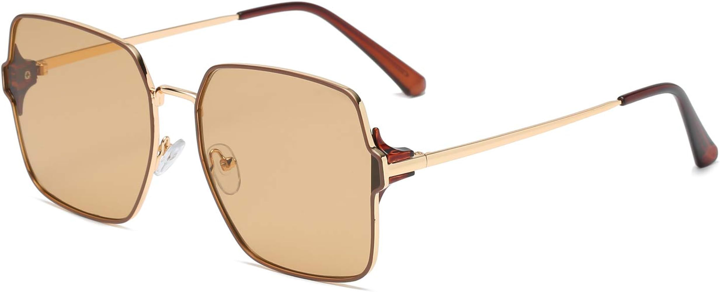 QECEPEI Retro Square Sunglasses for Women Oversized UV Protection Outdoor Glasses Metal Frame | Amazon (US)