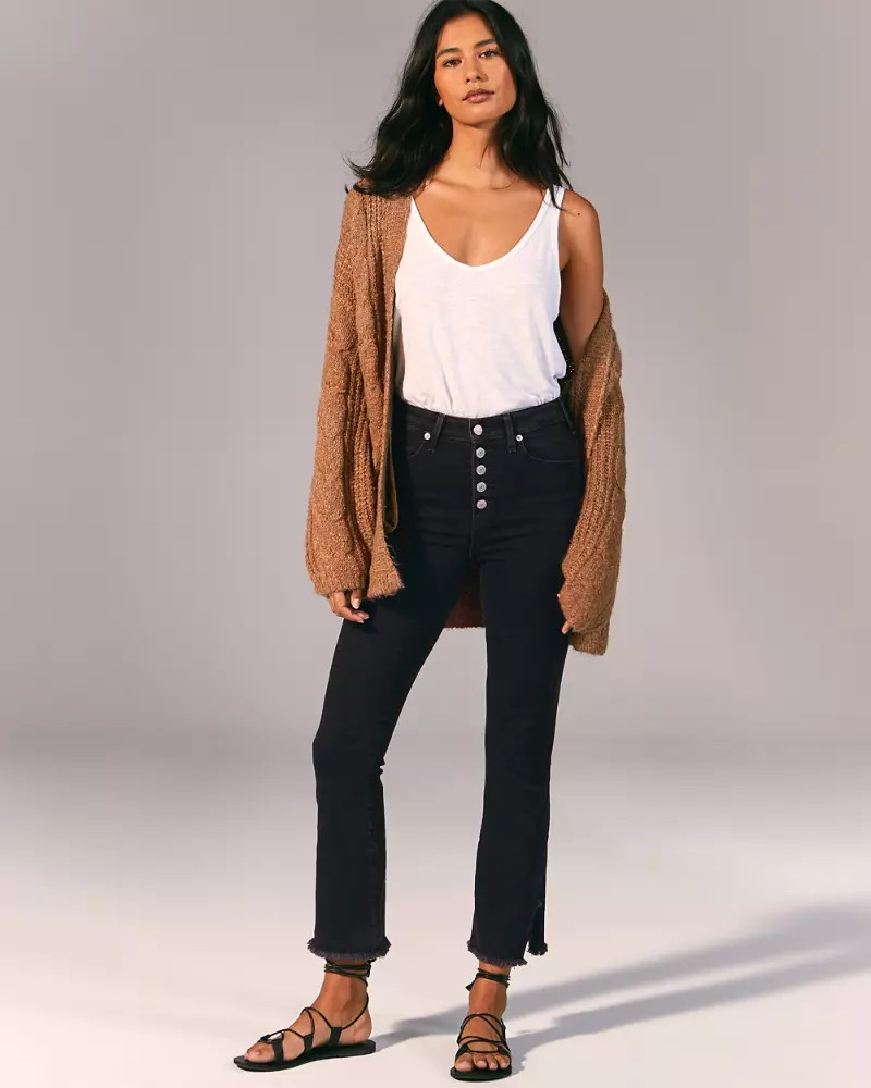 Button Front High Rise Ankle Flare Jeans | Abercrombie & Fitch US & UK