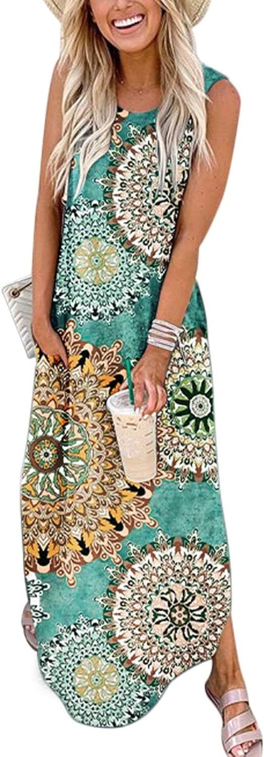Women's Casual Loose Pocket Long Dress Sleeveless Split Maxi Dresses | Amazon (US)