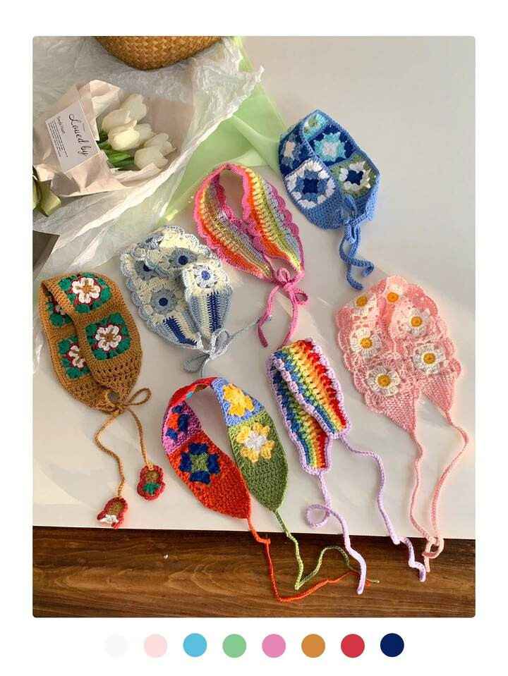 1pc Handmade Hollow Crochet Dopamine Long Knit Headband For Women, Sweet & Cute Ribbon Hair Tie, Suitable For Spring, Photo Shooting, Outing, Ins Style, Countryside, Personality | SHEIN