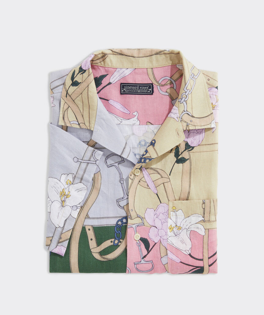 Kentucky Derby Linen Short-Sleeve Scarf Print Shirt | vineyard vines