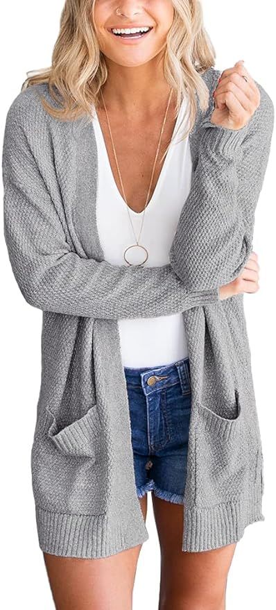 Goranbon Women's Cardigan Sweaters Open Front Long Sweater Knitted Coat with Pockets | Amazon (US)