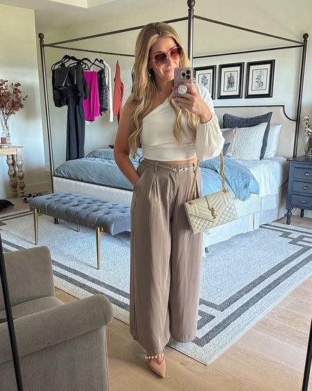 Cute elevated chic dressy outfit from Amazon! These wide leg trousers are so comfortable and flattering! Everything runs TTS.

#LTKstyletip #LTKfindsunder50 #LTKworkwear