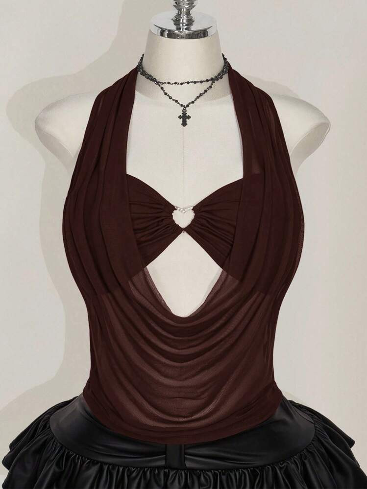 Brown halter top | SHEIN