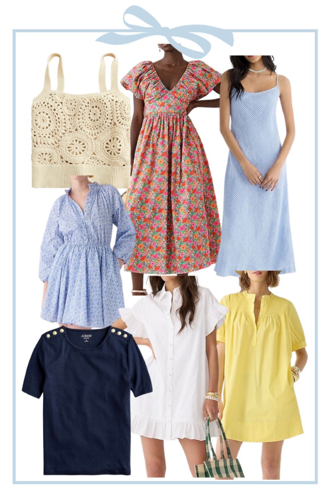 J.Crew new arrivals. Spring fashion. Vacation style. Cover up. Open weave knit too. Seersucker dress. Floral dress. Easter dress. White dress. Navy t-shirt with buttons. 
.
.
.
… #easter 

#LTKsalealert #LTKstyletip #LTKtravel