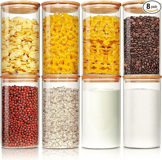 Glass Jars with Bamboo Lids 34 FL OZ [Set of 8], Glass Canisters with Airtight Lids, Glass Food S... | Amazon (US)