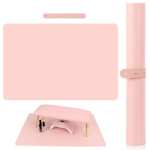 (MAT ONLY) Pink Nail Art Table Mat, Foldable Nail Art Hand Rest Pad for Nail Arm Rest Cushion, Soft Microfiber Leather Nail Mat, Manicure Pad Nail Table Pad Desk Mat for Nail Technician Salon Home | Amazon (US)