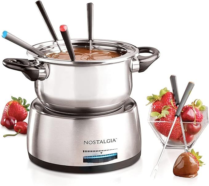 Nostalgia 6-Cup Electric Fondue Pot Set for Cheese & Chocolate - 6 Color-Coded Forks, Adjustable ... | Amazon (US)