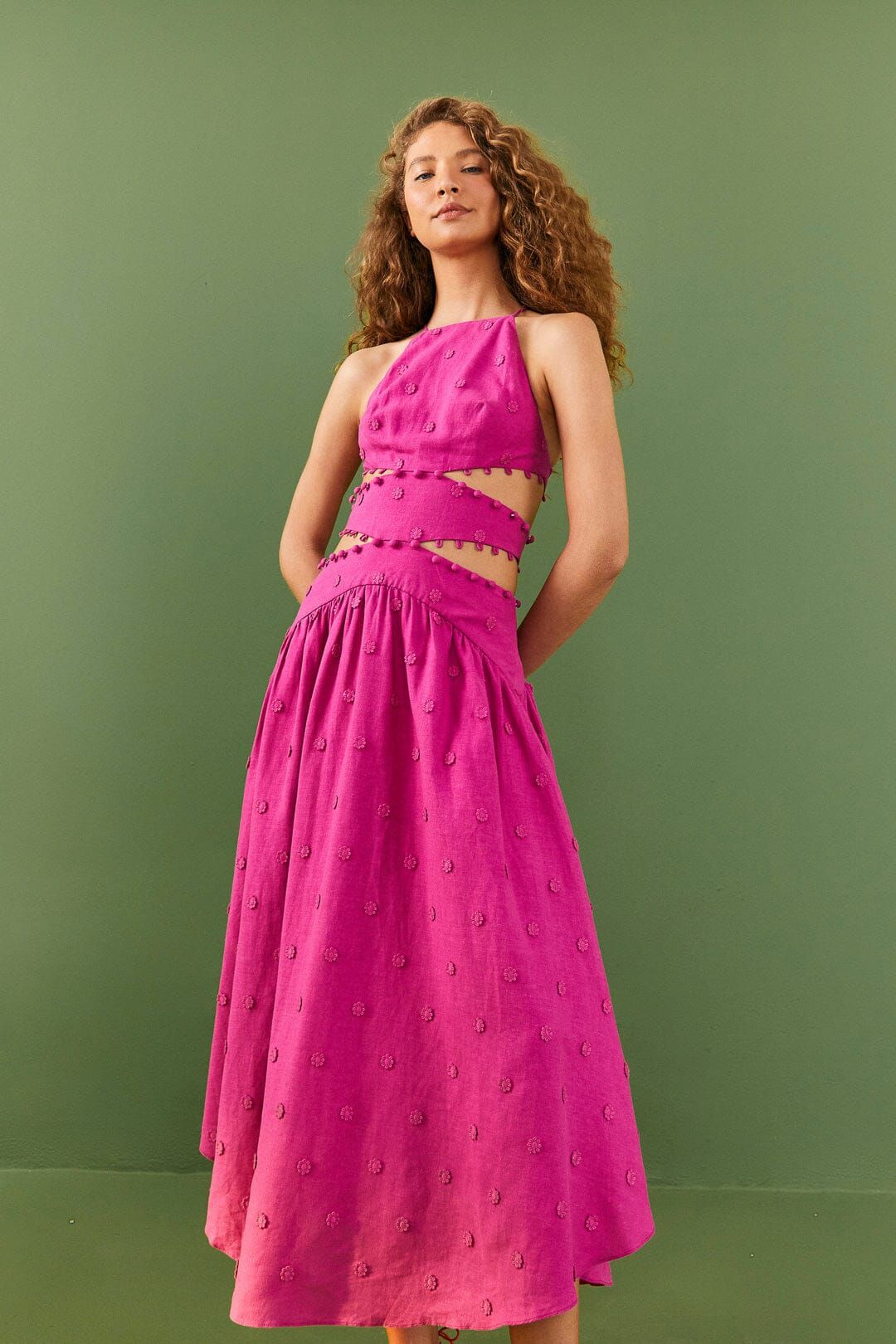 Pink 3D Flower Midi Dress | FarmRio