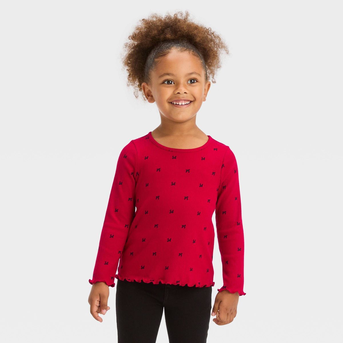 Toddler Girls' Bow Long Sleeve T-Shirt - Cat & Jack™ Red | Target