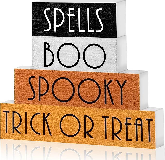 Amazon.com: Blulu Halloween Tabletop Decorations Halloween Wooden Block Table Centerpiece Hallowe... | Amazon (US)