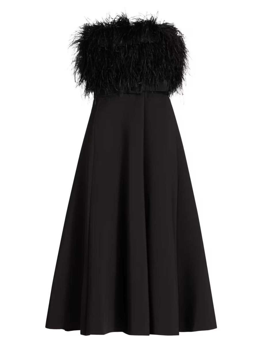 Feathered Belted Midi-Dress | Saks Fifth Avenue