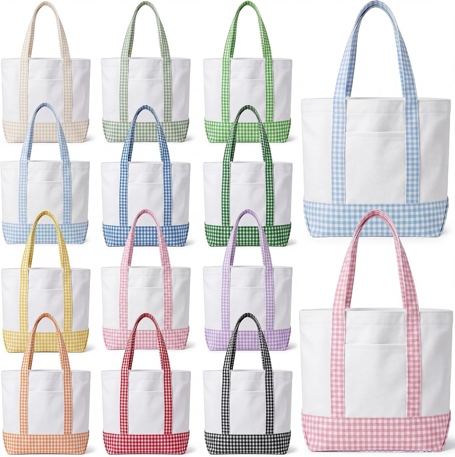 Hosuly Mini Gingham Canvas Tote Bags with Pocket | Amazon (US)