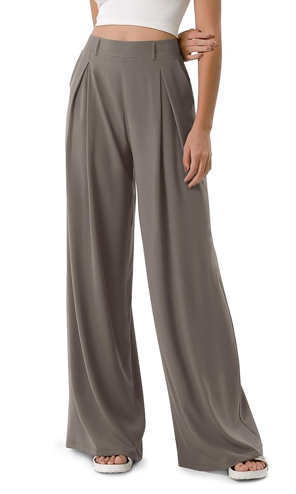 ODODOS Chiffon Flowy Pleated Wide Leg Pants for Women Lightweight High Waist Trouser with Pockets... | Amazon (US)