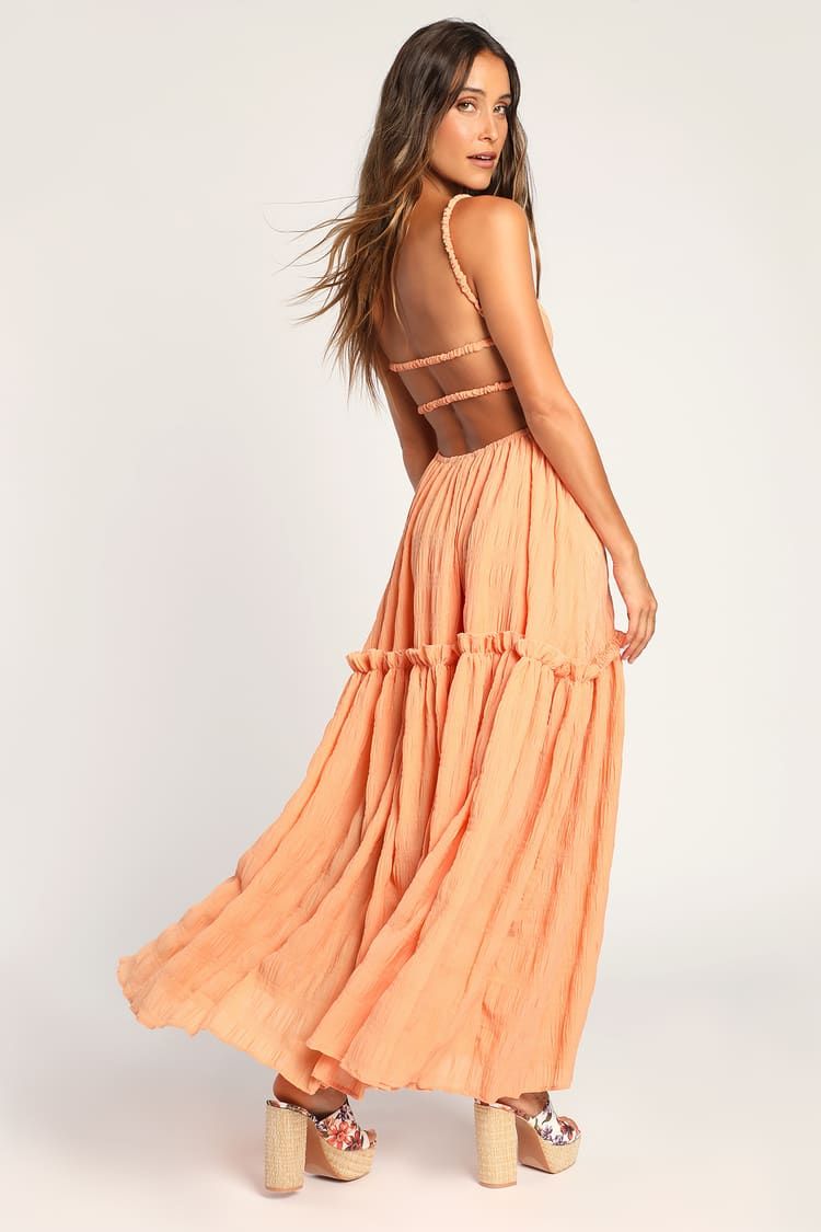 Back to Breezy Light Orange Backless Tiered Maxi Dress | Lulus (US)