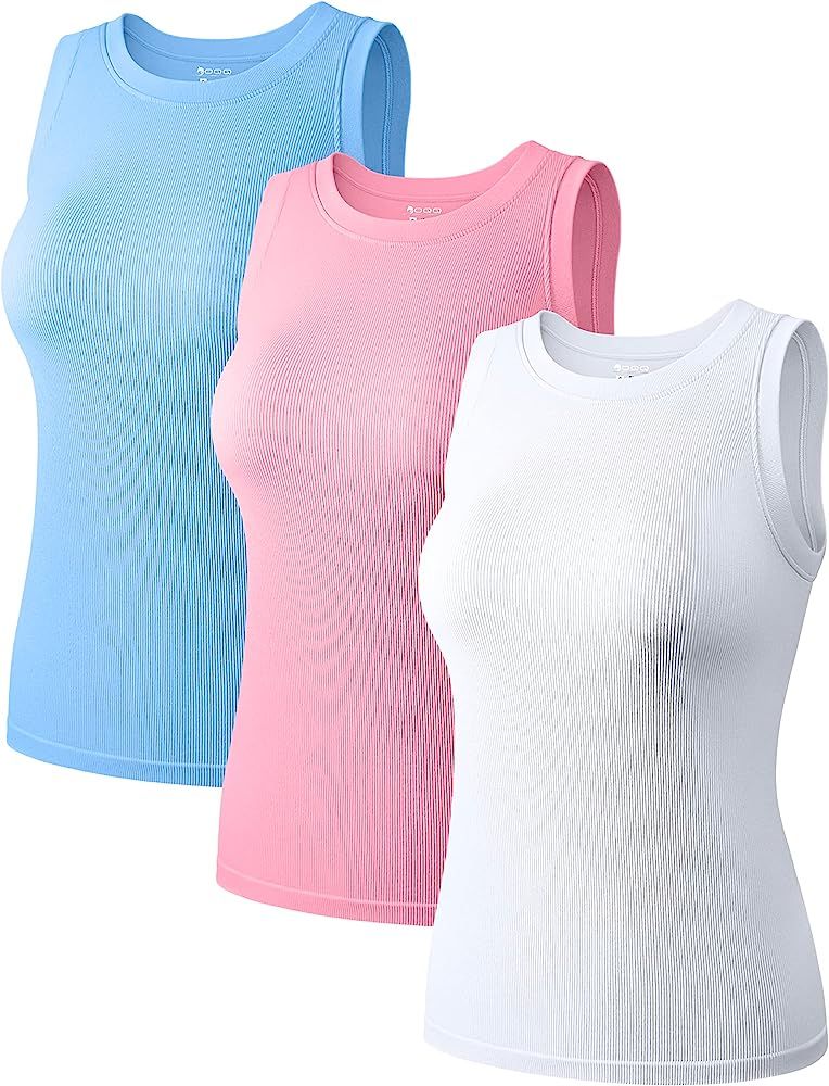 OQQ Women's 3 Piece Sleeveless Tops Crew Neck Stretch Fitted Layer Tee Shirts Tank Tops | Amazon (US)