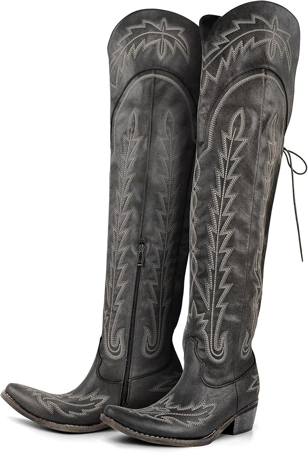 Over the Knee Cowboy Boots for Women Adjustable Thigh High Cowgirl Boots | Amazon (US)