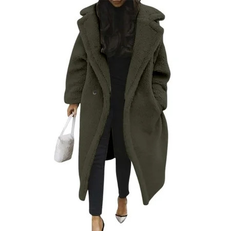 TIANZEN Women s Lamb Lined Jacket Long Shearling Coat With Oversized Pockets Trench Jacket Women Jacket Bonfire Aspect Jacket | Walmart (US)