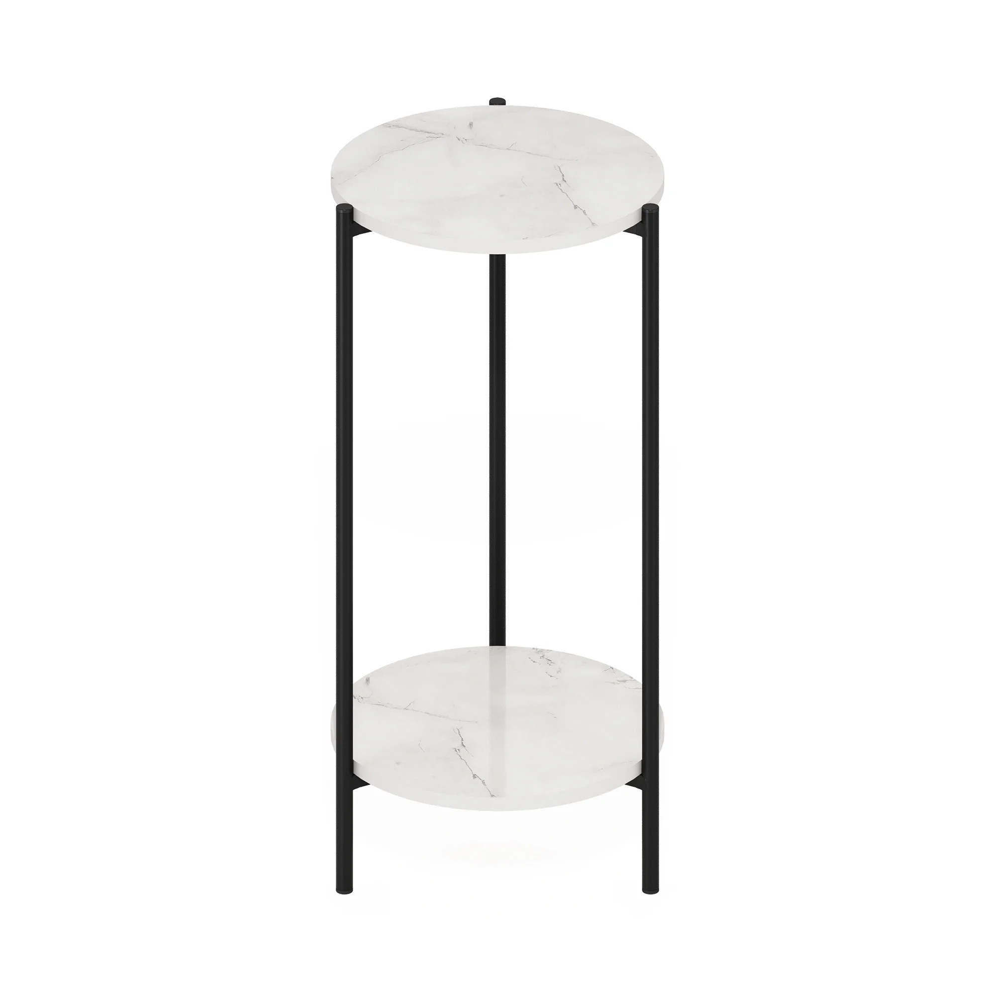 Furinno Besi 2-Tier Modern Tall Round Side End Table with Sturdy Metal Legs, Marble White | Walmart (US)