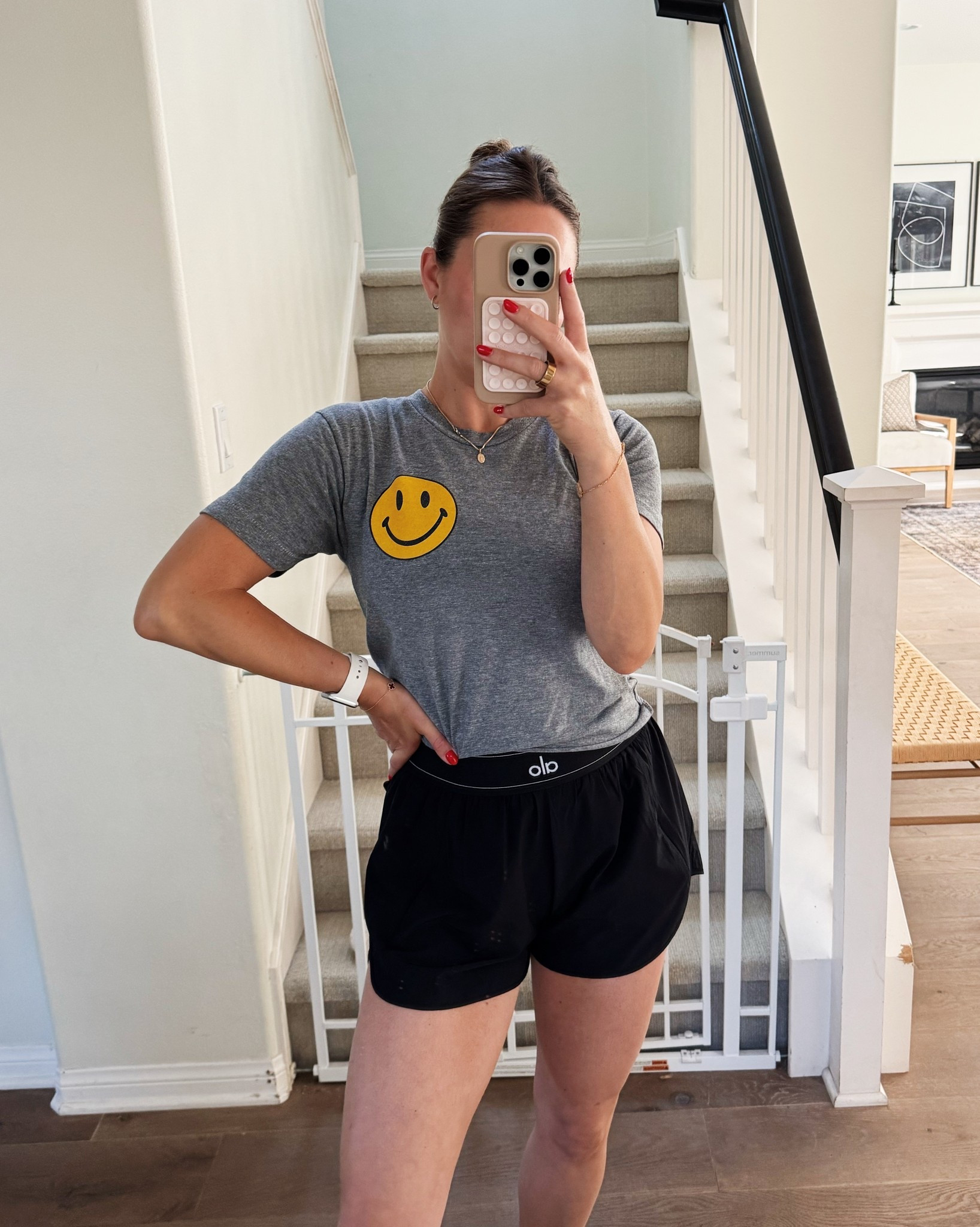 My favorite Alo shorts! So comfy- great for working out and day to day wear! This tee is so good, I have it in two colors. Softest material. 

#LTKOver40 #LTKSeasonal #LTKActive