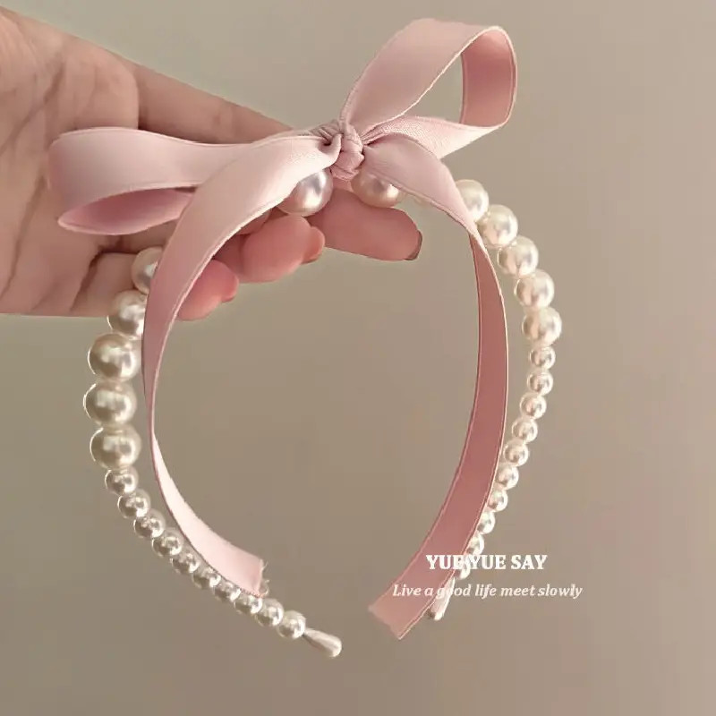 1pc Vintage Pearl Hairband, Pink Bow Ribbon Hair Clip, Gentle Hair Accessory | Temu Affiliate Program