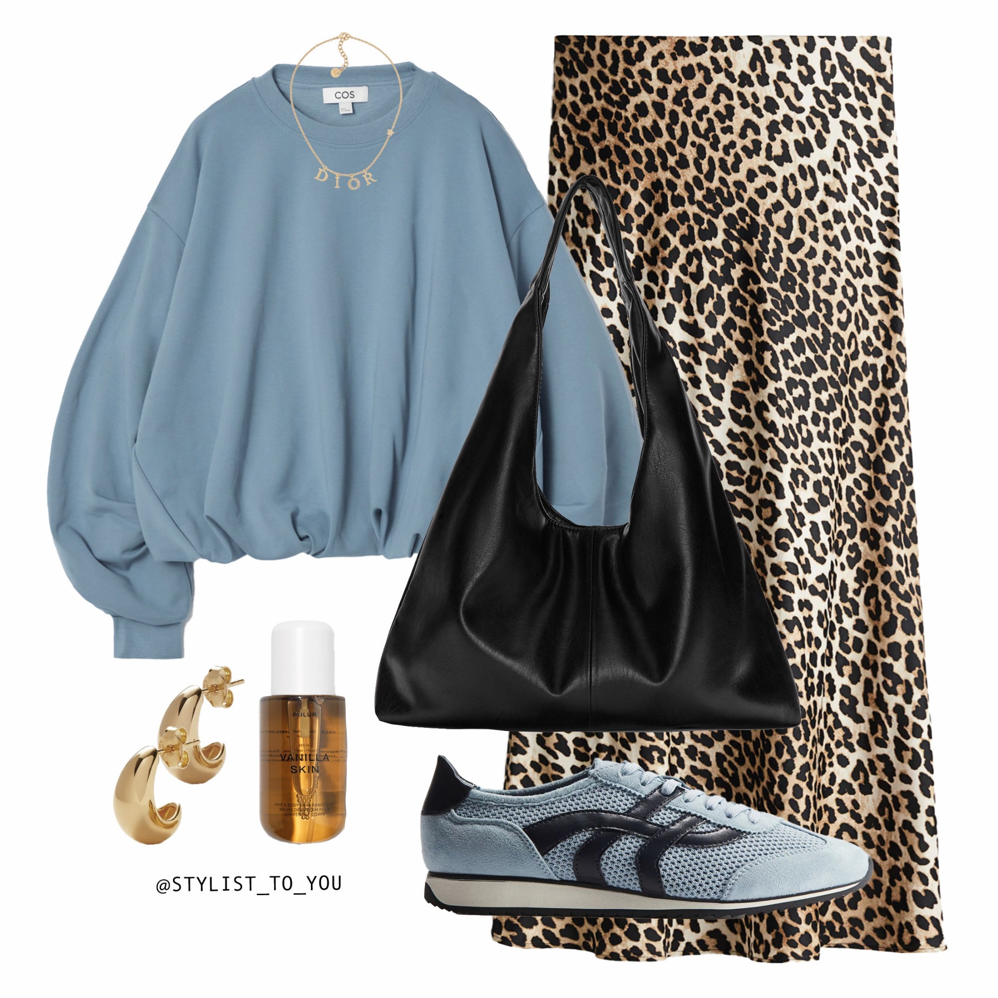 Bubble hems for Spring 🩵

A stylish streetwear look with a blue bubble puffball hem sweatshirt, a leopard-print midi midaxi maxi skirt, black and blue retro-style trainers sneakers, a black slouchy leather handbag, gold hoop earrings, a Dior necklace, and a bottle of facial oil. fashion streetwear edgy chic leopard print trendy stylish bold aesthetic statement outfit elevated casual retro-inspired accessories sneakers street style relaxed yet polished wardrobe essentials classic modern layering everyday wear black handbag jewelry Jewellery effortless trendy textures cool tones neutral pops of color versatile outfit contemporary fashion minimal street-inspired cosy layering unique bold details

#LTKuk #LTKstyletip #LTKspring