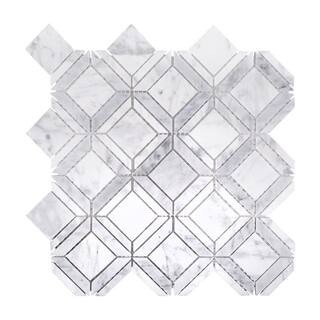 Jeffrey Court Carlyle Carrara White 11.125 in. x 11.125 in. Geometric Marble Wall and Floor Mosai... | The Home Depot