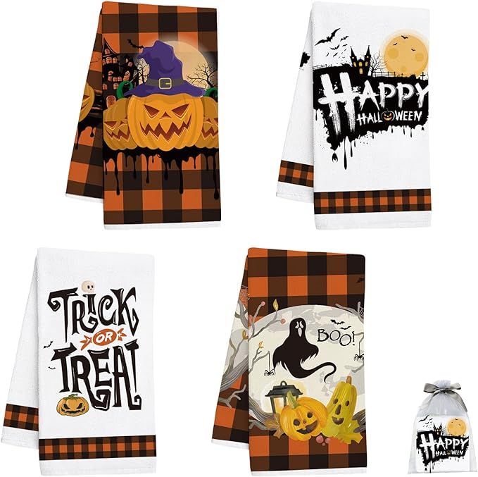 Nialnant Halloween Kitchen Towels, Trick or Treat Pumkin Dish Towels, Hand Towels for Kitchen, Ha... | Amazon (US)