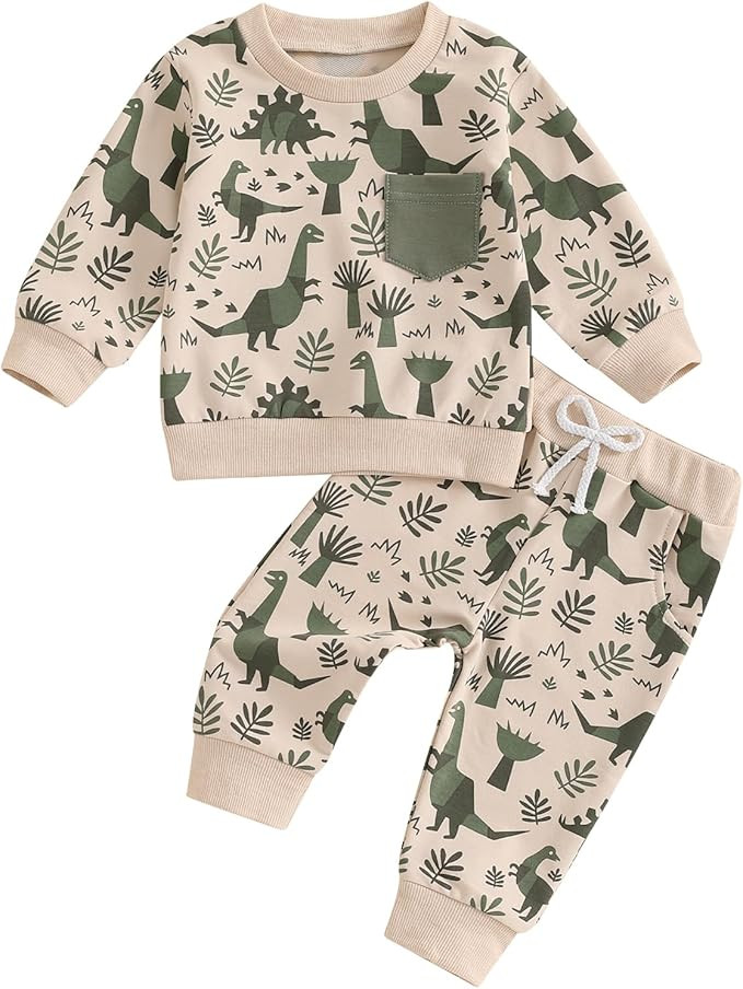 Toddler Baby Boys Fall Outfits Dinosaur Print Pocket Long Sleeve Sweatshirts and Long Pants 2Pcs ... | Amazon (UK)