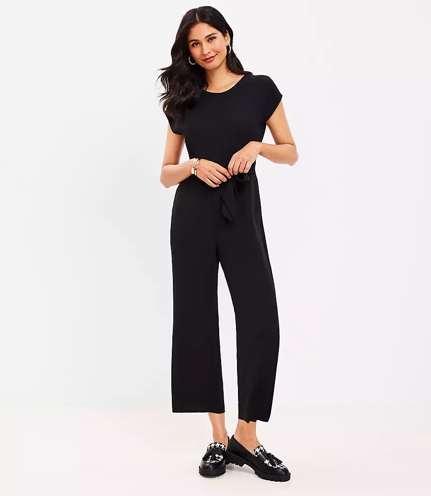 V-Back Tie Waist Jumpsuit | LOFT