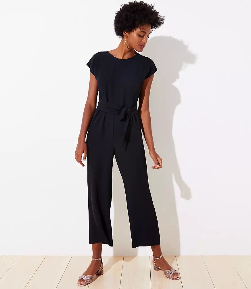 V-Back Tie Waist Jumpsuit | LOFT