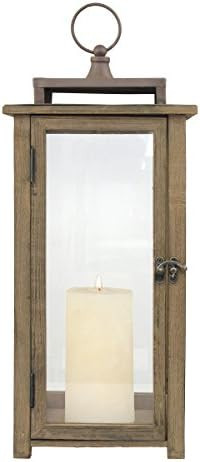 Stonebriar 18 Inch Rustic Wooden Candle Hurricane Lantern, For Table Top, Mantle, Wall Hanging, or G | Amazon (US)