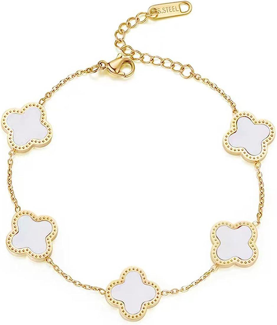 Bracelets Fashion for Women Girls Adjustable Bracelet Cute Plated 18K Gold Lucky Clover Bracelets... | Amazon (US)