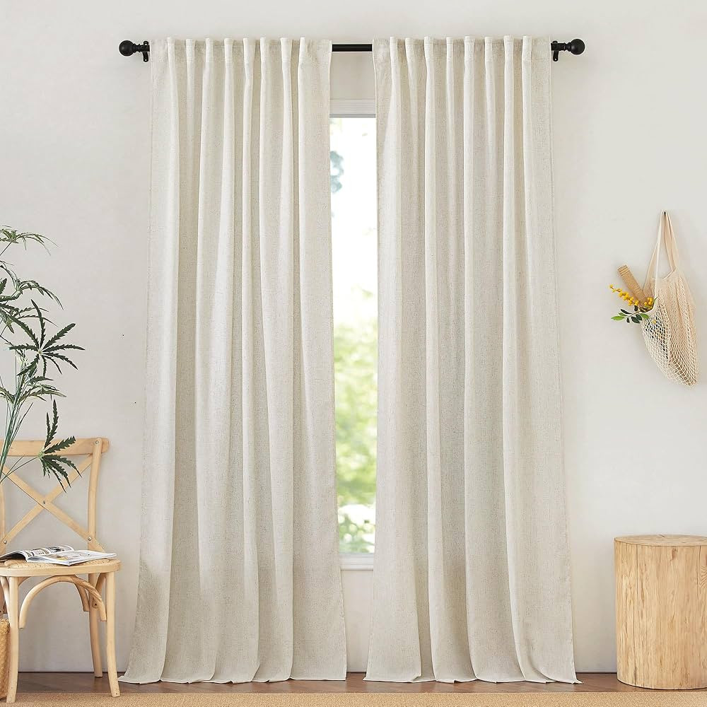 NICETOWN Natural Linen Curtains for Bedroom, Back Tab & Rod Pocket with Pleat Tab Privacy Added C... | Amazon (US)