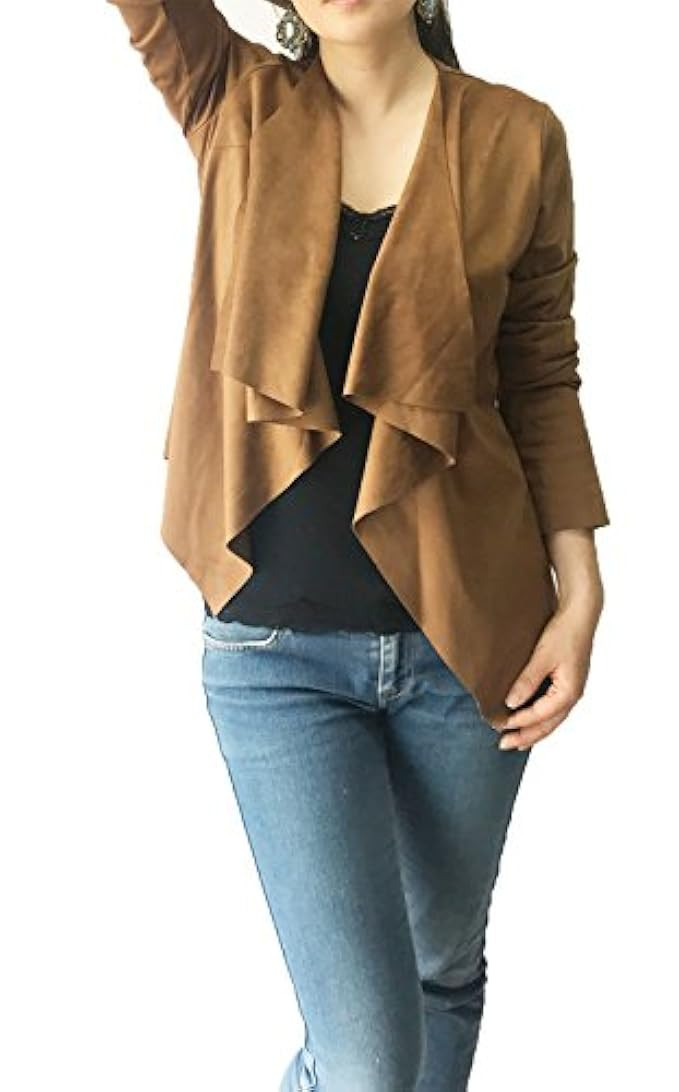 Blend 4 Thee Women's Long Sleeve Cardigan, Faux Suede, Chic Look, Drape Front | Amazon (US)