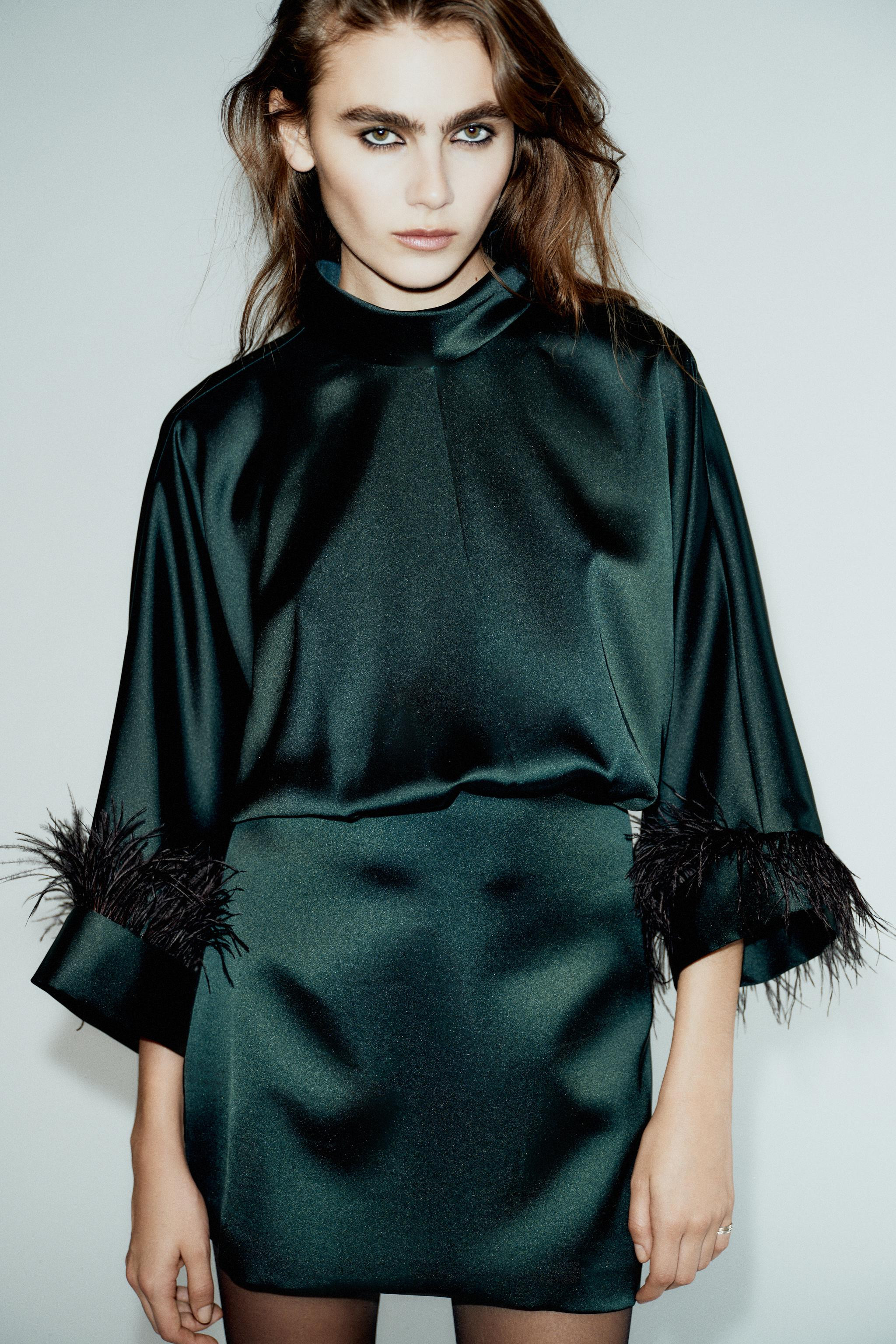 FEATHER SATIN EFFECT SHORT DRESS | Zara US